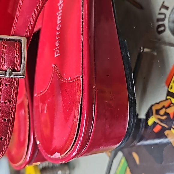 VINTAGE Pierremichel peek toe small wedge leather sandals in red size 9B - Picture 4 of 4